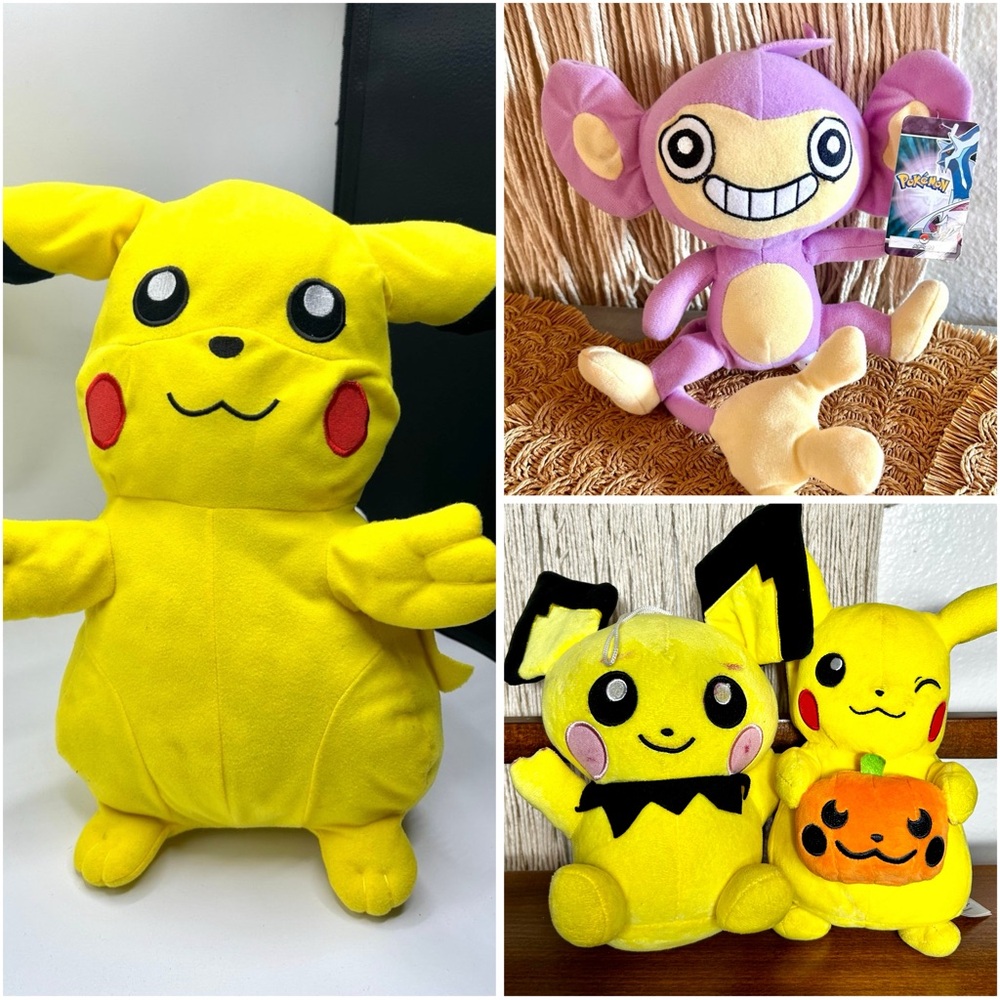 Vintage Pokemon Pikachu Plush Toy Doll Bundle Of 4 Aipom Diamond & Pearl